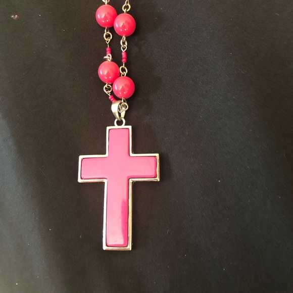 Beautiful Deep Pink Cross Necklace - Picture 4 of 8